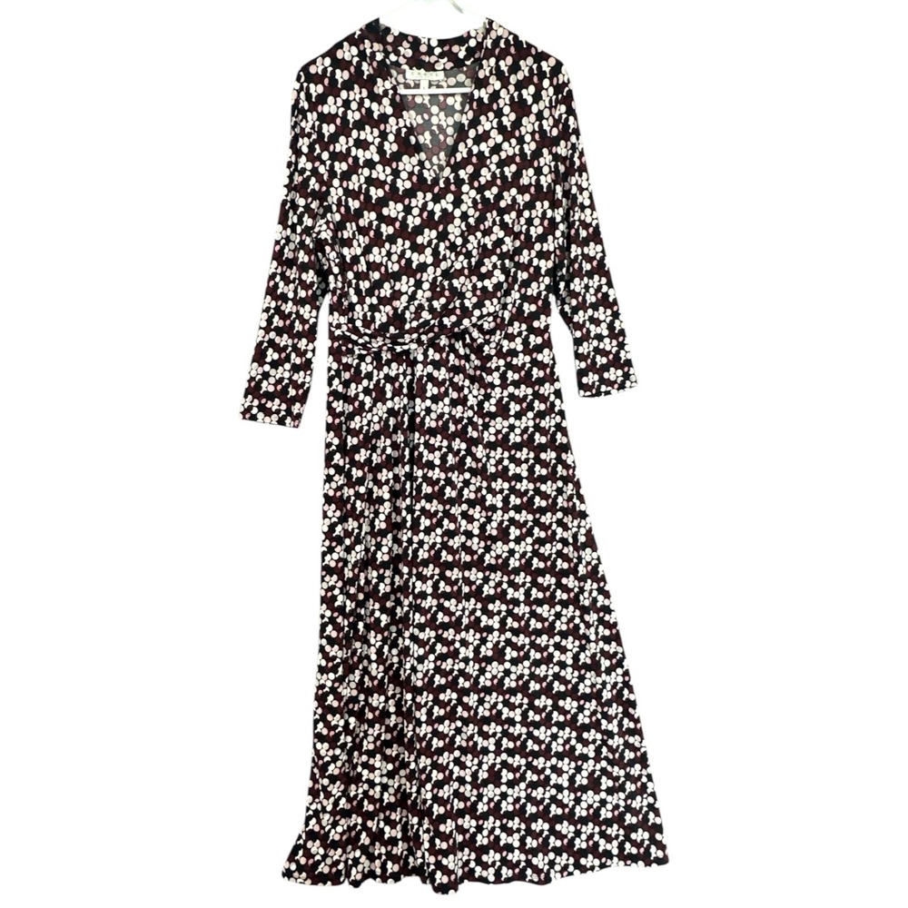 Chaus Maxi Dress Womens Large Burgundy Black White Geometric Knot Wrap Excellent